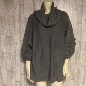 Tahari Grey Cowl Neck Oversized Sweater Tunic Style w/Ruffle Sleeves Size Large